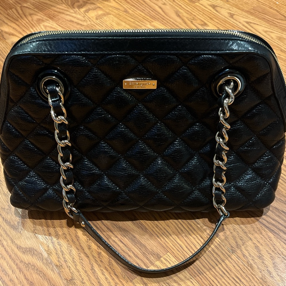 Kate spade New York black quilted leather shoulder tote bag
